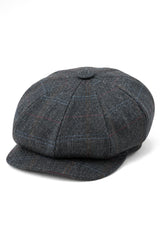 Berretto piatto da uomo a 8 pannelli con visiera in tweed di lana e paraocchi da newsboy