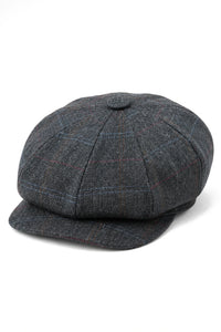 Berretto piatto da uomo a 8 pannelli con visiera in tweed di lana e paraocchi da newsboy