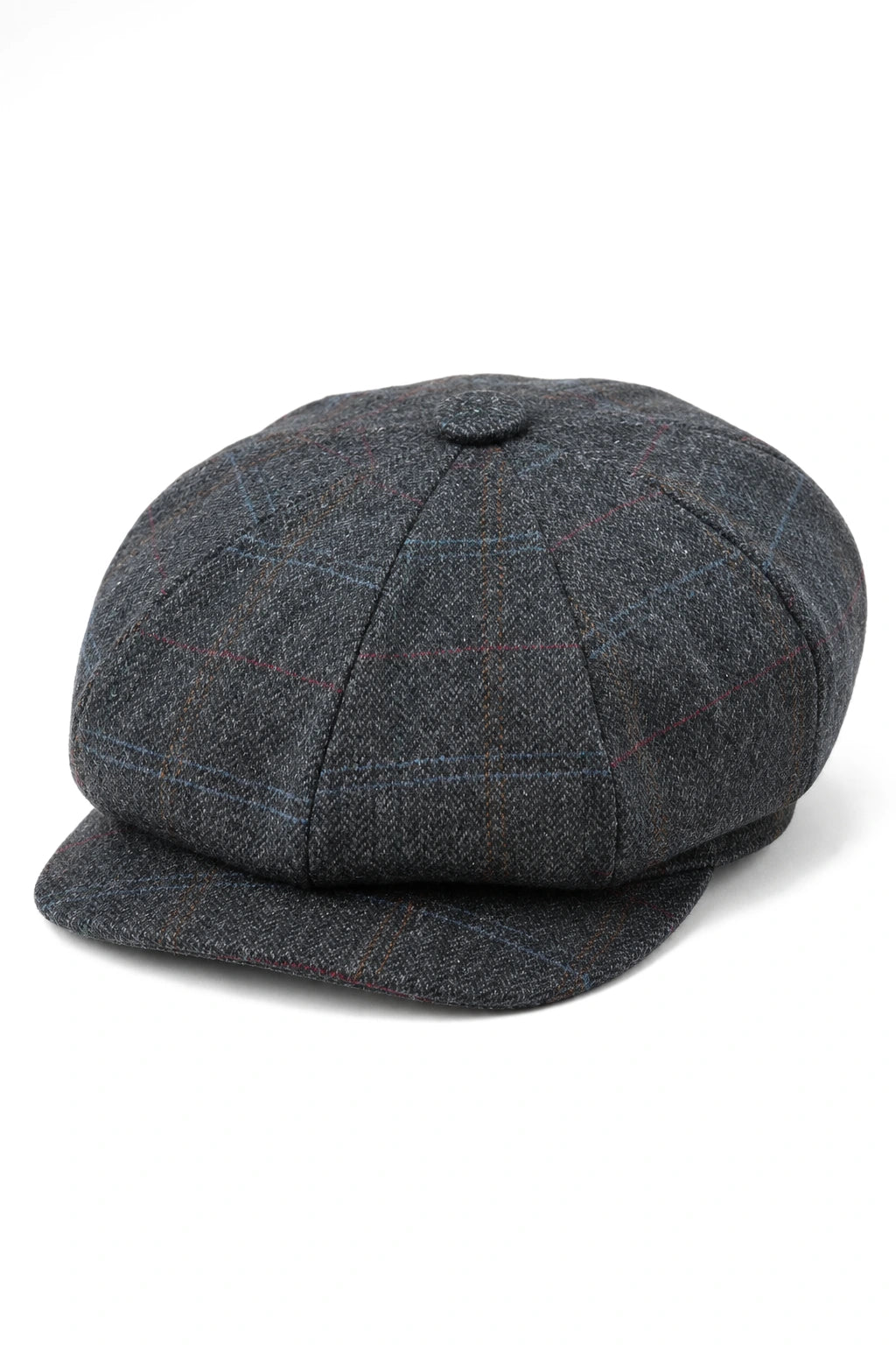 Berretto piatto da uomo a 8 pannelli con visiera in tweed di lana e paraocchi da newsboy