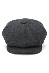 Berretto piatto da uomo a 8 pannelli con visiera in tweed di lana e paraocchi da newsboy