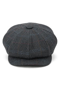 Berretto piatto da uomo a 8 pannelli con visiera in tweed di lana e paraocchi da newsboy