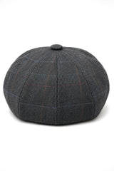 Berretto piatto da uomo a 8 pannelli con visiera in tweed di lana e paraocchi da newsboy
