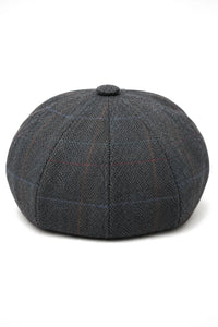 Berretto piatto da uomo a 8 pannelli con visiera in tweed di lana e paraocchi da newsboy