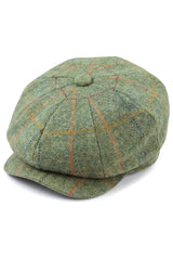Berretto piatto da uomo a 8 pannelli in tweed Blinders, modello Newsboy, a quadri verdi