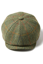 Berretto piatto da uomo a 8 pannelli in tweed Blinders, modello Newsboy, a quadri verdi