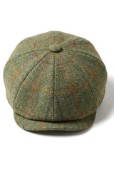 Berretto piatto da uomo a 8 pannelli in tweed Blinders, modello Newsboy, a quadri verdi
