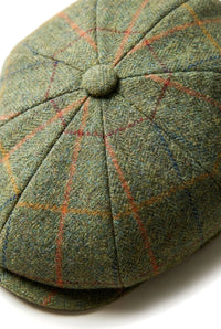Berretto piatto da uomo a 8 pannelli in tweed Blinders, modello Newsboy, a quadri verdi