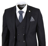 Mens  Black 3 Piece Pinstripe Suit