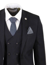 Mens  Black 3 Piece Pinstripe Suit