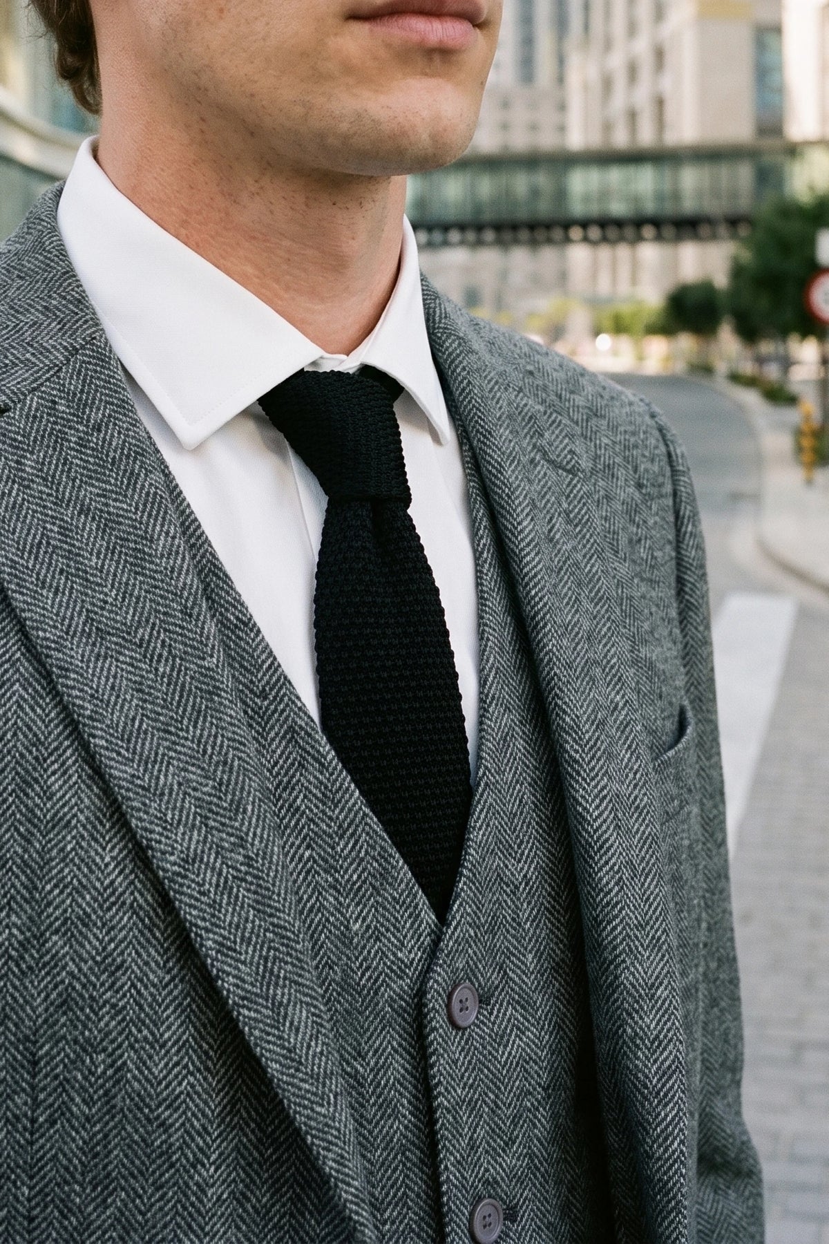 Cravatta da uomo nera in maglia