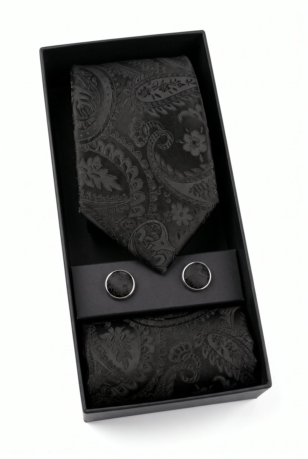 Set regalo con cravatta da uomo nera con motivo paisley