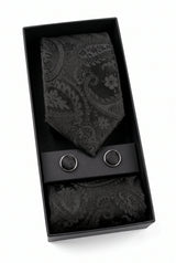 Set regalo con cravatta da uomo nera con motivo paisley