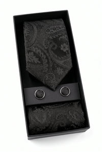 Set regalo con cravatta da uomo nera con motivo paisley