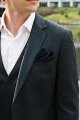 Fazzoletto da taschino da uomo in misto lana tweed nero