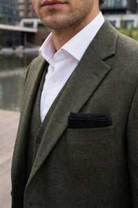 Fazzoletto da taschino da uomo in misto lana tweed nero