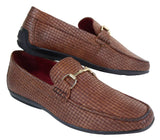 Mens Black Weave PU Leather Loafers