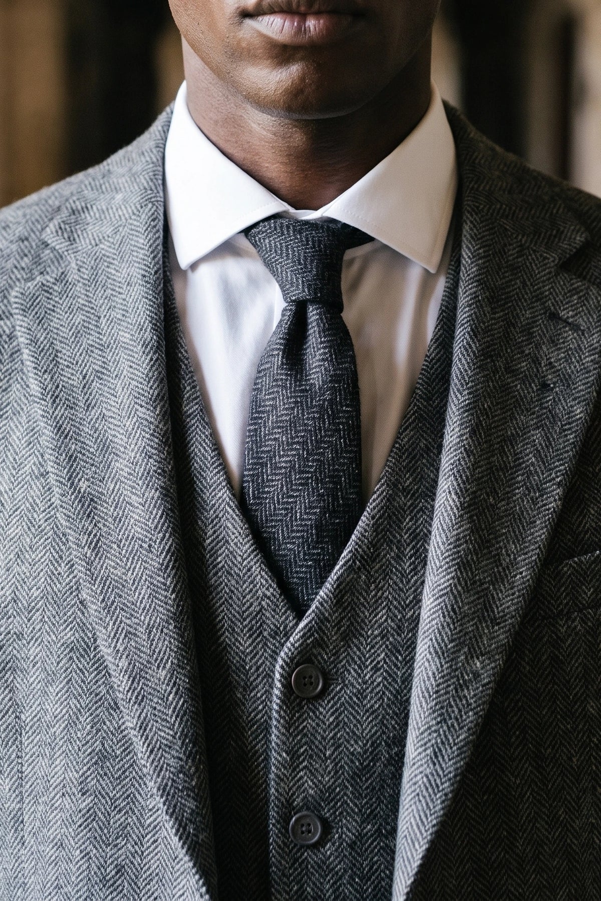 Cravatta da uomo in tweed di misto lana nera