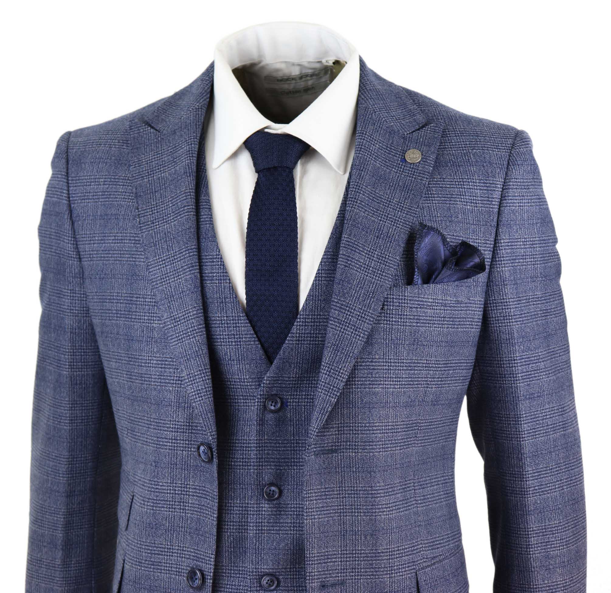 Mens 3 Piece Suit Classic Tweed Check Vintage Retro Peaky Blinders Tailored Fit