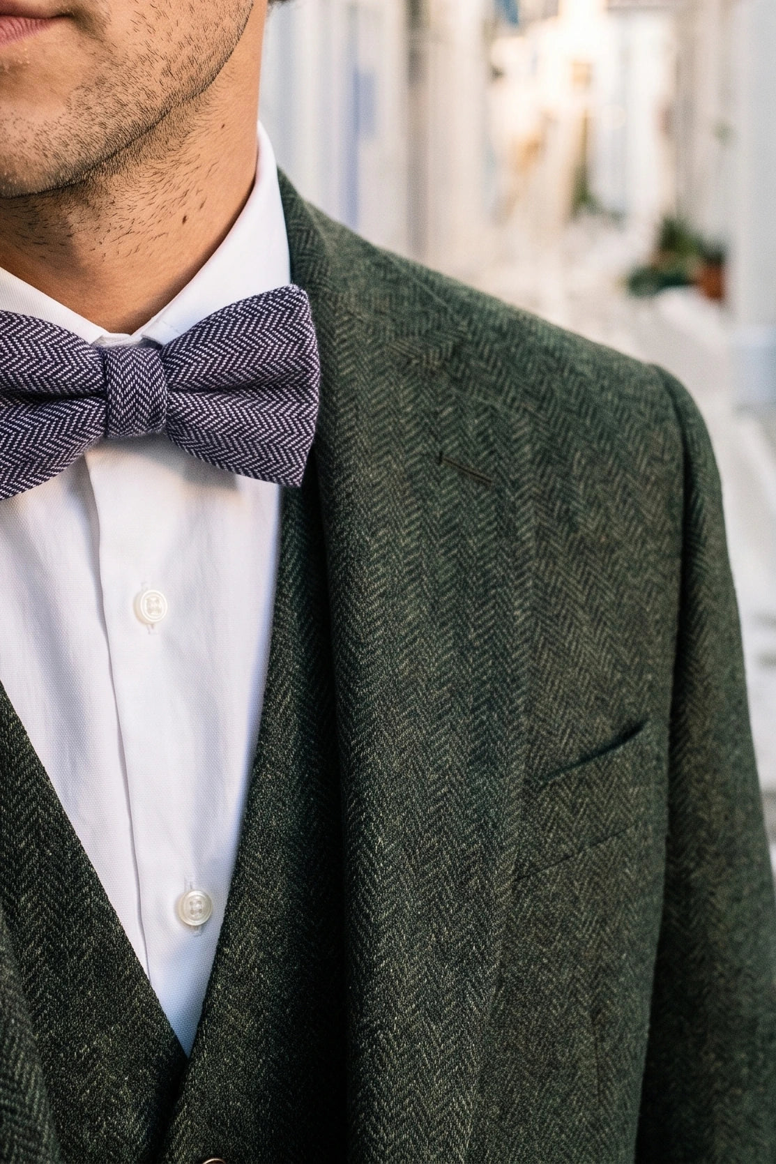 Papillon da uomo in tweed blu a spina di pesce