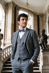 Papillon da uomo in tweed blu a spina di pesce