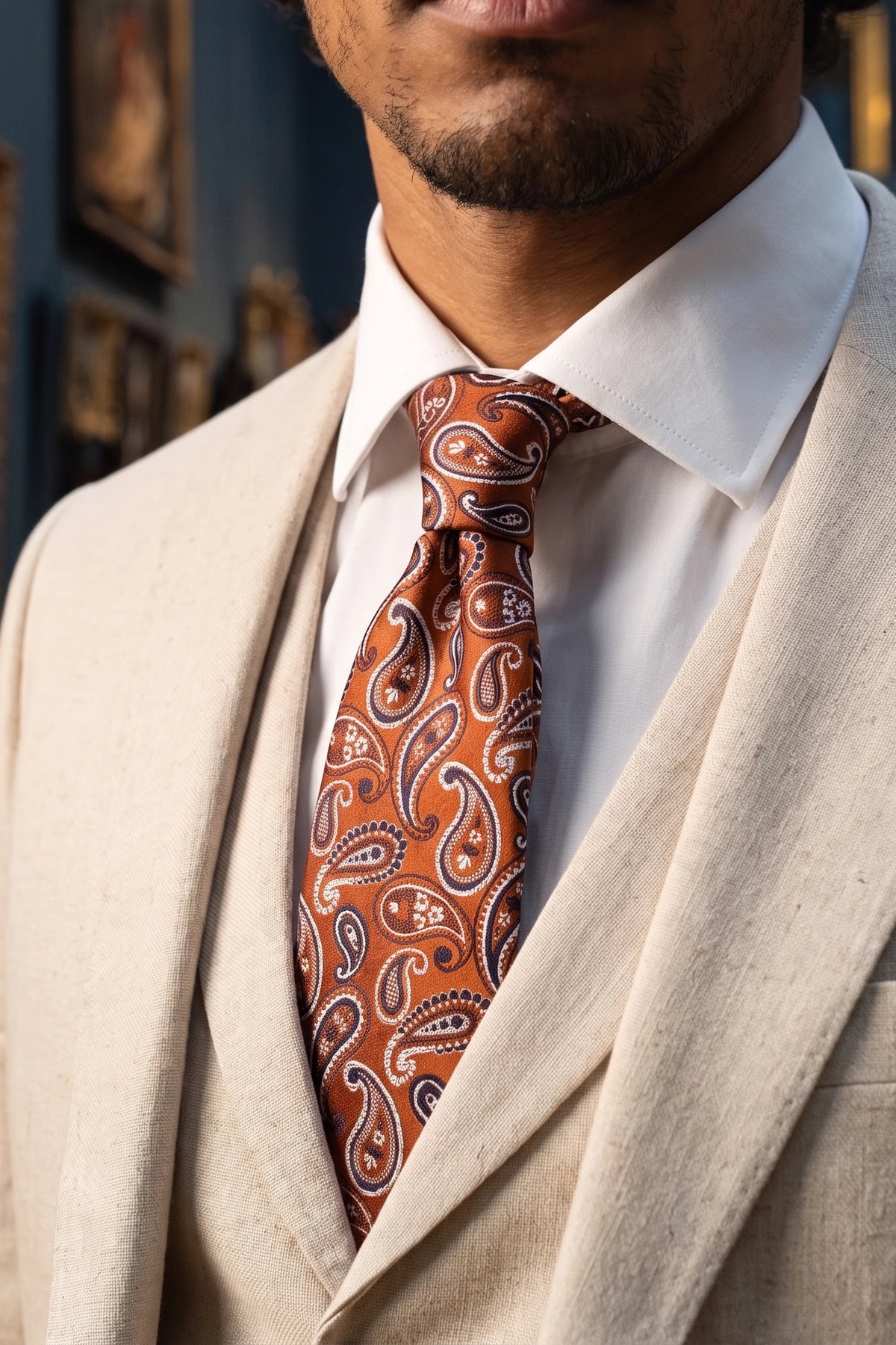 Cravatta da uomo color bronzo con motivo paisley