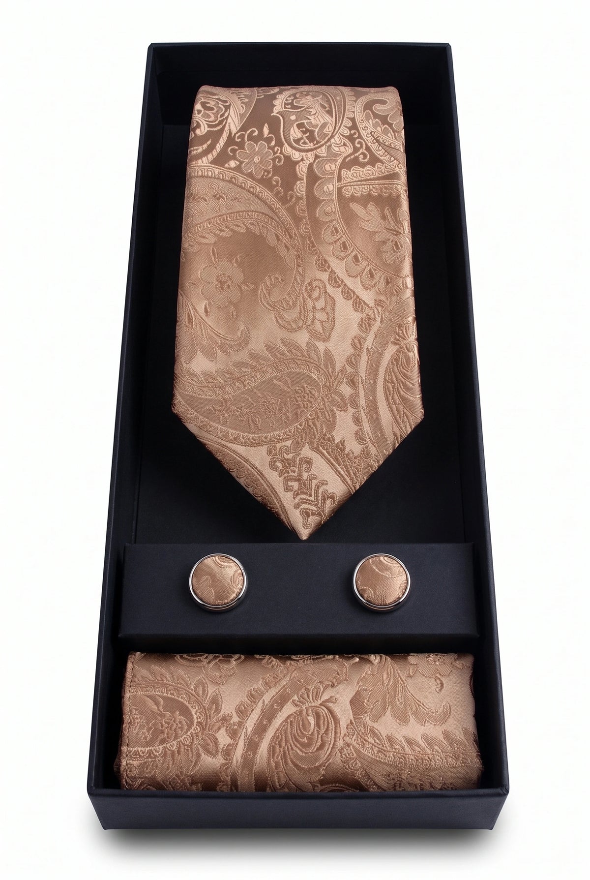 Set regalo con cravatta da uomo color bronzo con motivo paisley
