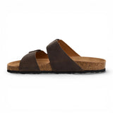 Sandali da uomo in pelle marrone con plantare slip-on