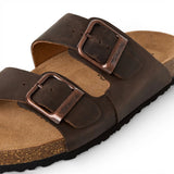 Sandali da uomo in pelle marrone con plantare slip-on