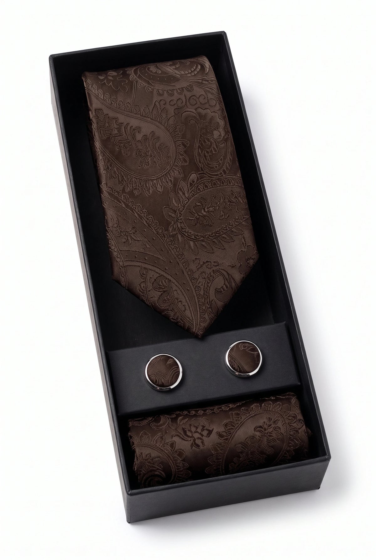 Set regalo con cravatta da uomo marrone a fantasia paisley