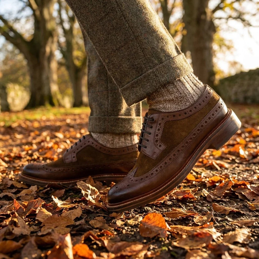 Scarpe brogue da uomo in pelle scamosciata marrone