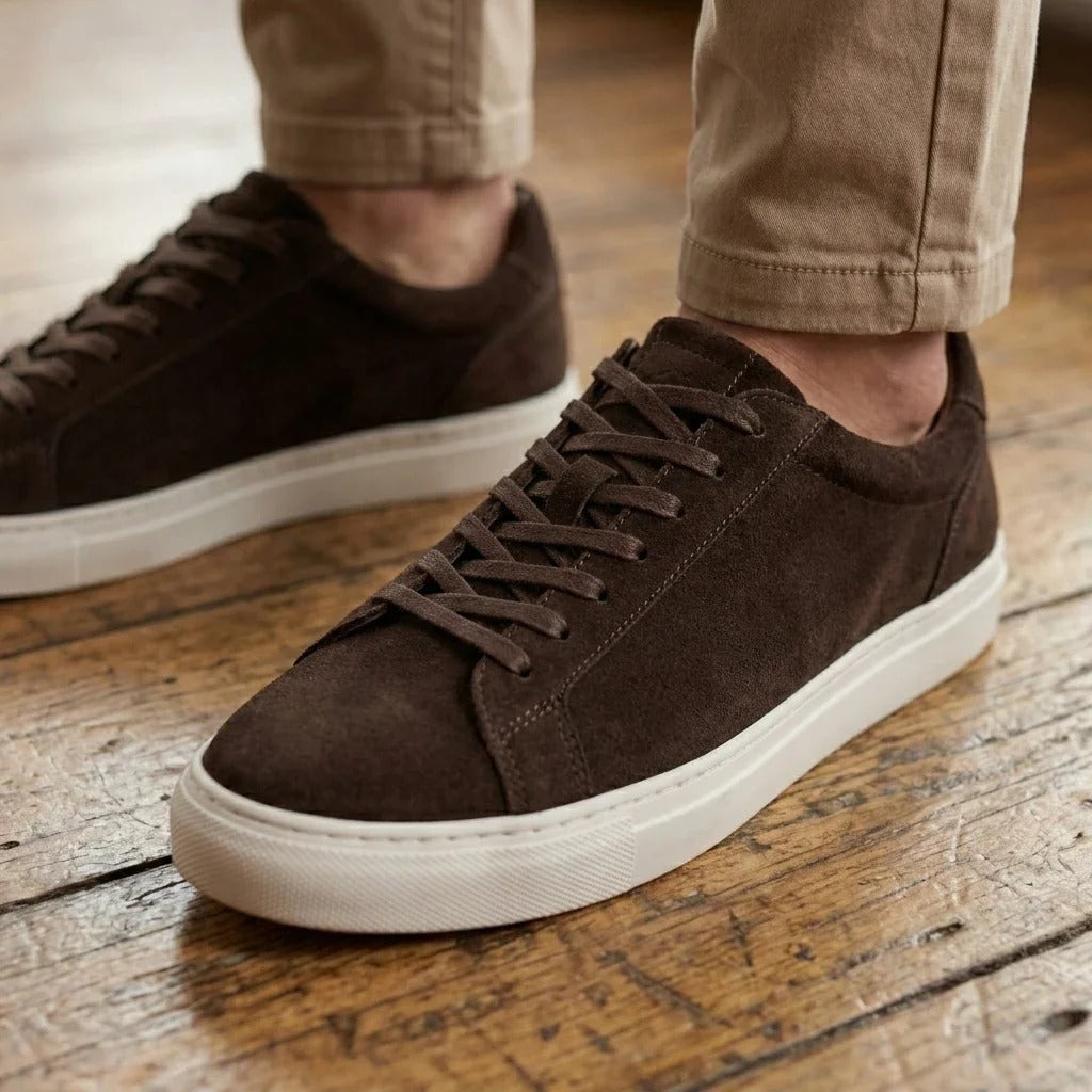 Sneakers casual da uomo in pelle scamosciata marrone con lacci