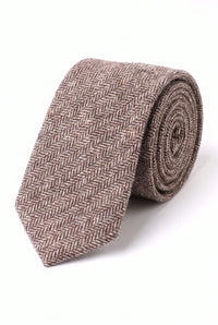 Cravatta da uomo in tweed marrone a spina di pesce