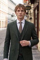 Cravatta da uomo in tweed marrone a spina di pesce