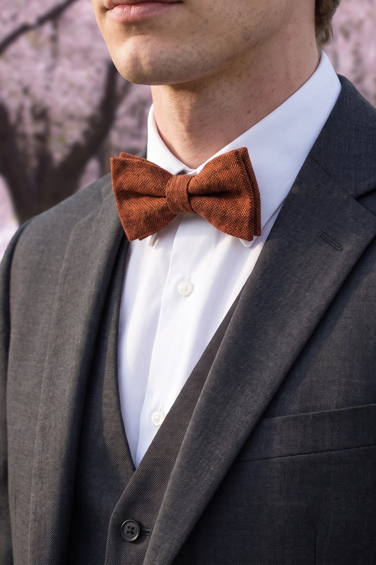 Papillon da uomo in misto lana tweed marrone