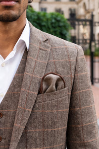 Fazzoletto da taschino da uomo in misto lana tweed marrone