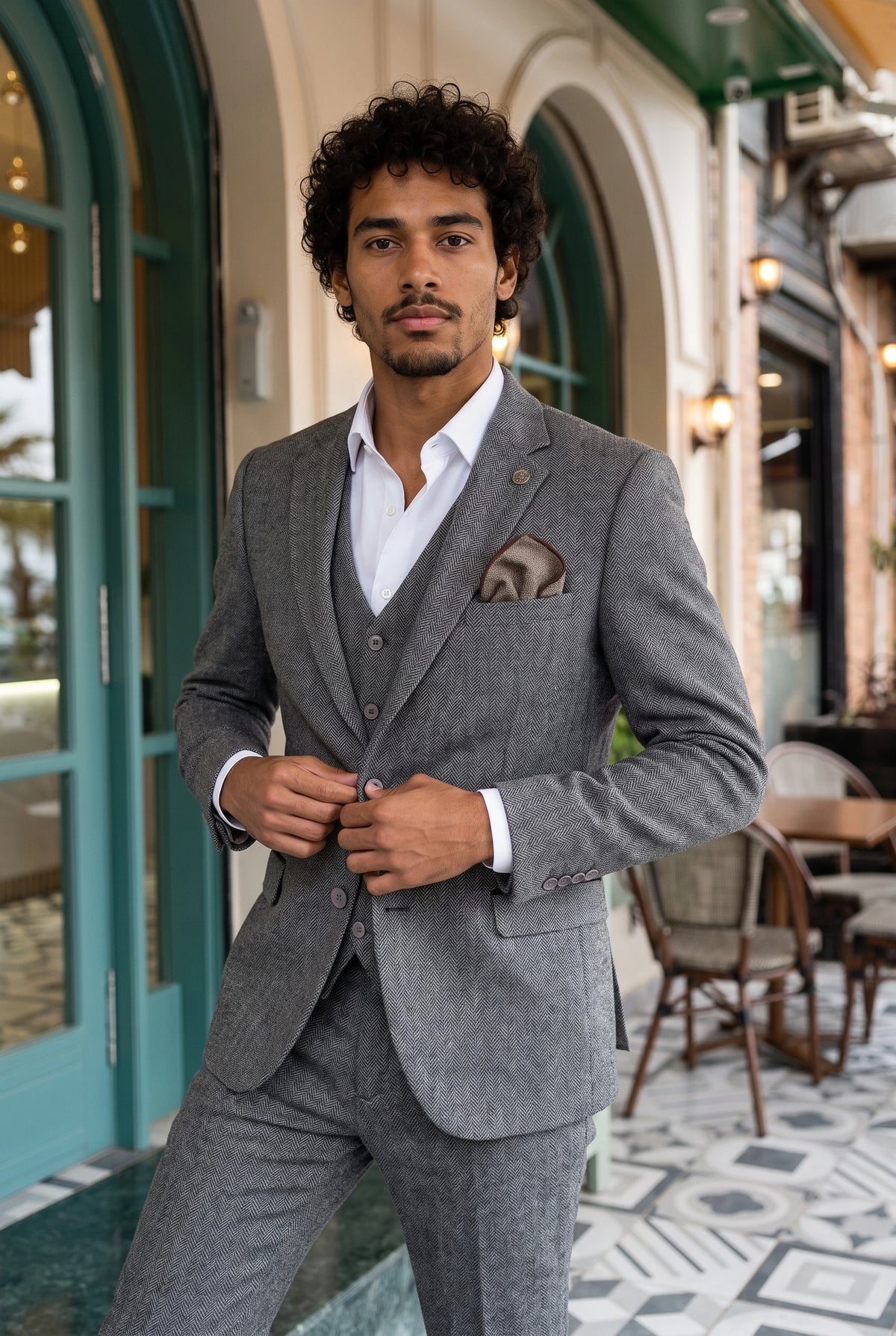 Fazzoletto da taschino da uomo in misto lana tweed marrone