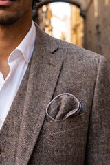 Fazzoletto da taschino da uomo in misto lana tweed marrone