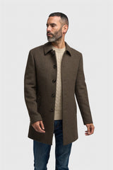 Cappotto da uomo in tweed pied de poule in misto lana marrone