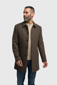 Cappotto da uomo in tweed pied de poule in misto lana marrone