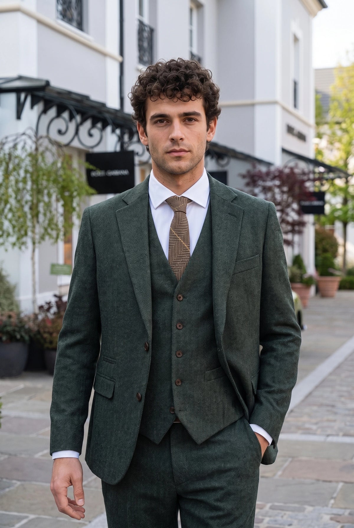 Cravatta da uomo in tweed di misto lana marrone