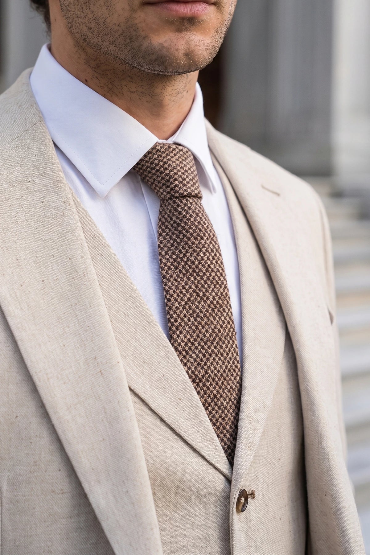 Cravatta da uomo in tweed di misto lana marrone