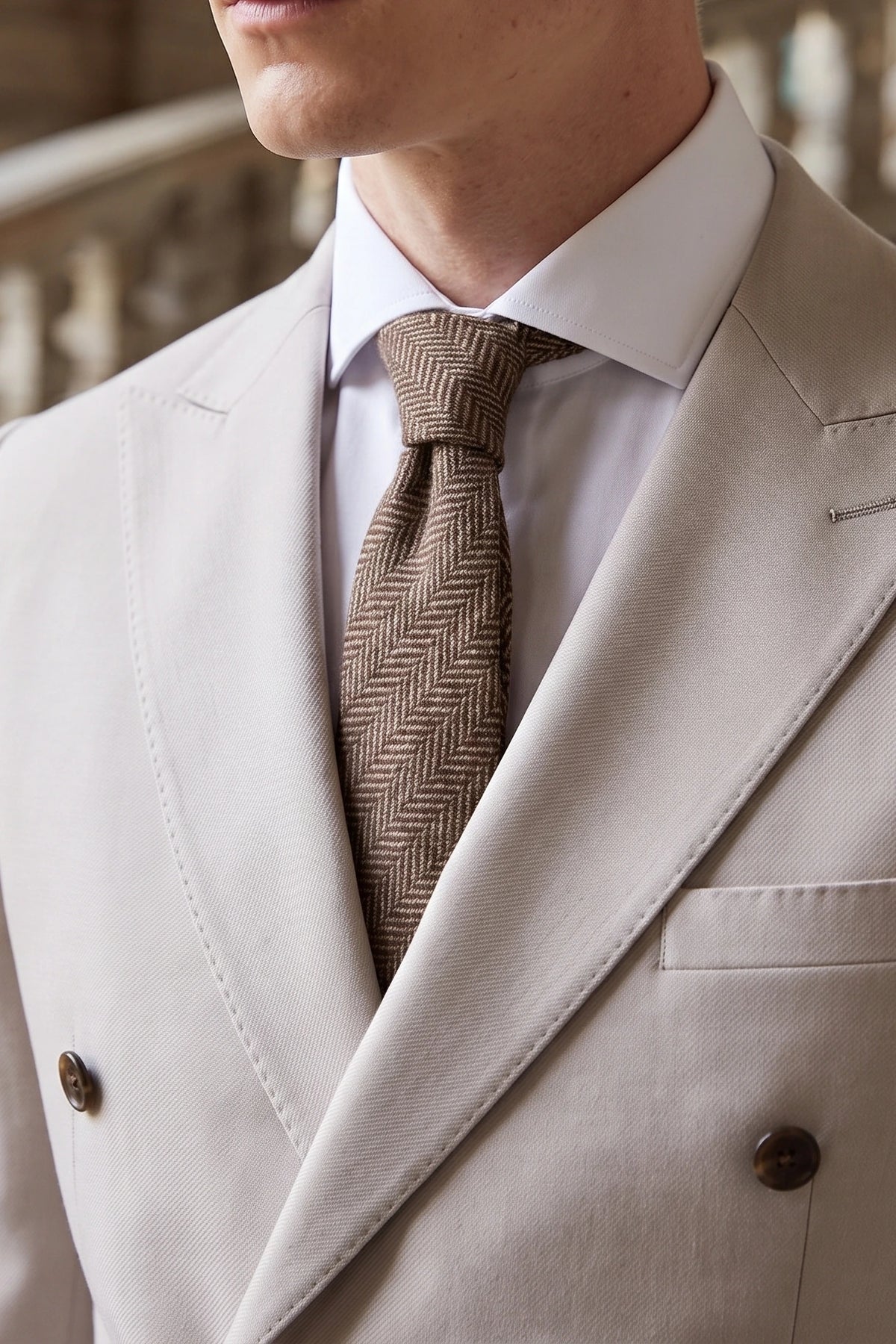 Cravatta da uomo in tweed di misto lana marrone