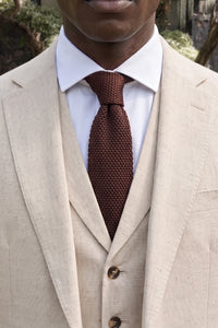 Cravatta da uomo in poliestere a maglia color bordeaux