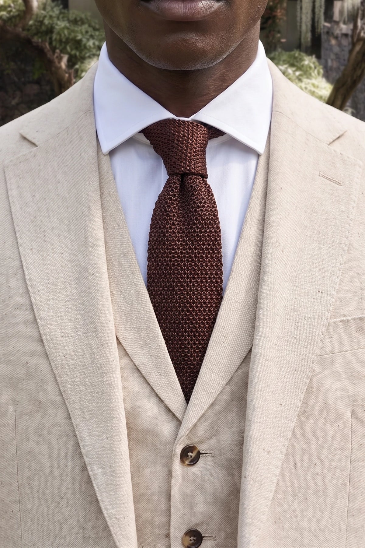 Cravatta da uomo in poliestere a maglia color bordeaux