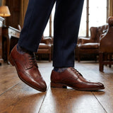 Scarpe stringate brogue classiche da uomo in pelle bordeaux