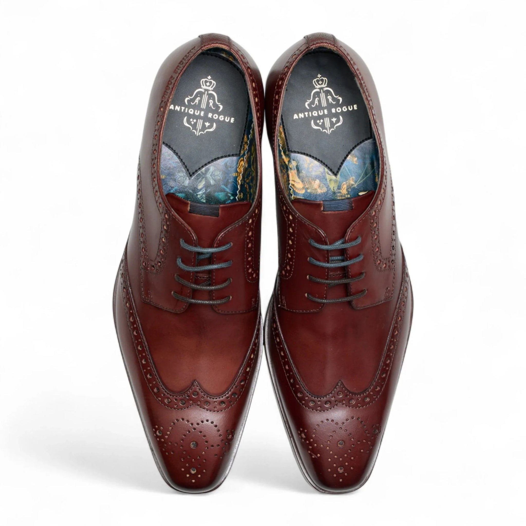 Scarpe stringate brogue classiche da uomo in pelle bordeaux