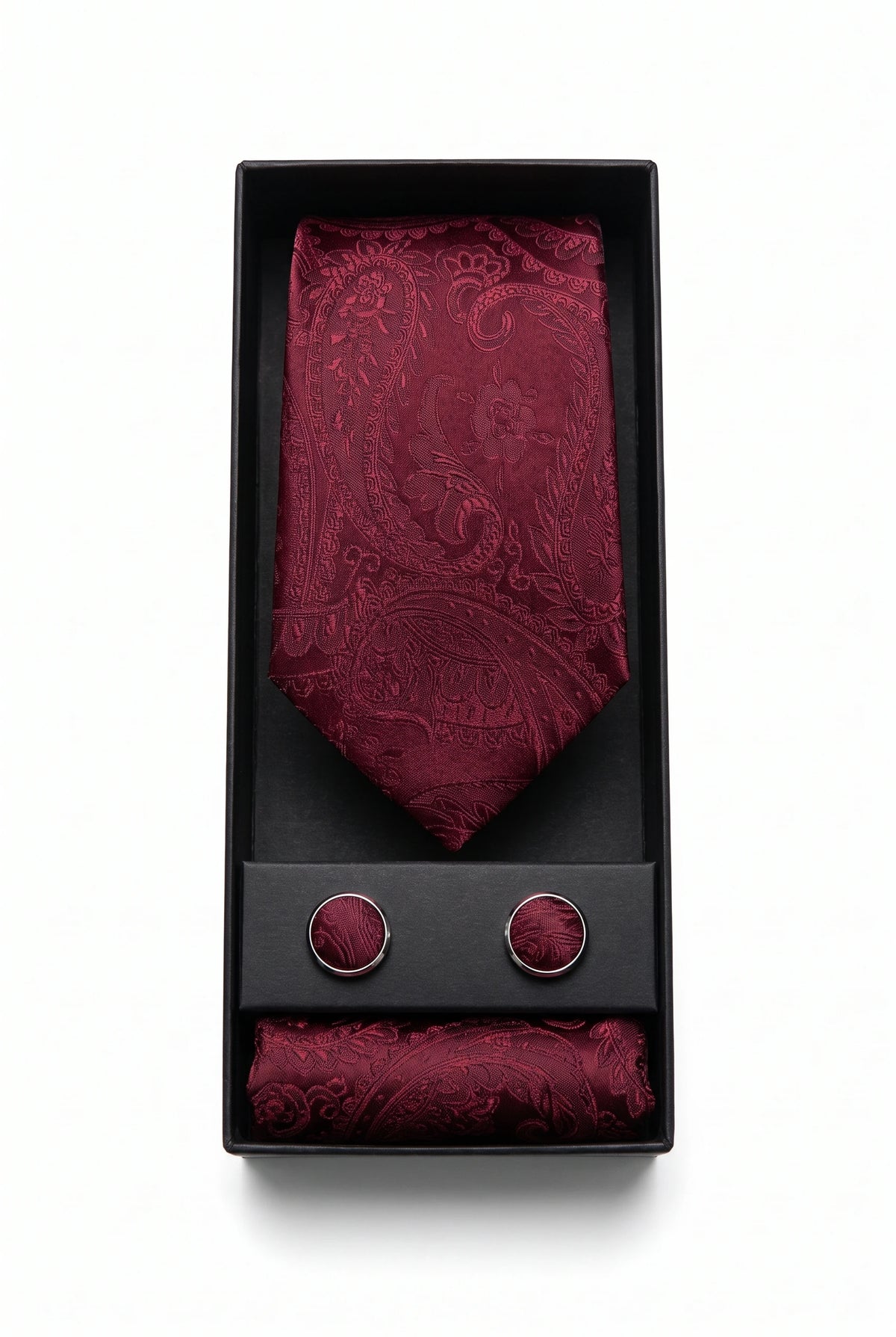 Set regalo con cravatta da uomo bordeaux con motivo paisley