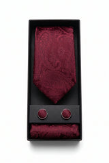 Set regalo con cravatta da uomo bordeaux con motivo paisley