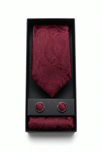 Set regalo con cravatta da uomo bordeaux con motivo paisley