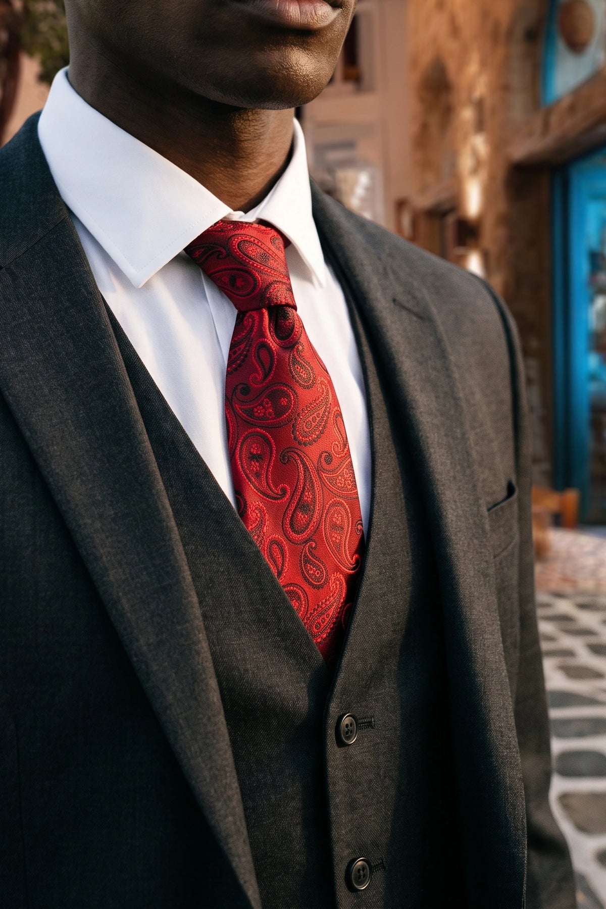 Cravatta da uomo bordeaux con motivo paisley